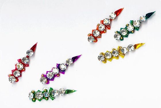Multicolor Six Sticker Bindis - Length - 0.75 inches