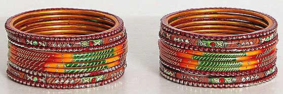 Red Saffron and Green with Colorful Painted Churi