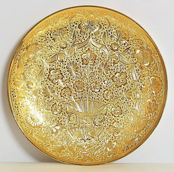 24 Carat Gold Plated Carved Plate Wall Hanging