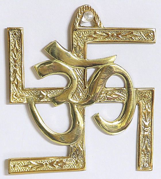 Om on Swastika The Hindu Religious Symbols (Wall Hanging)