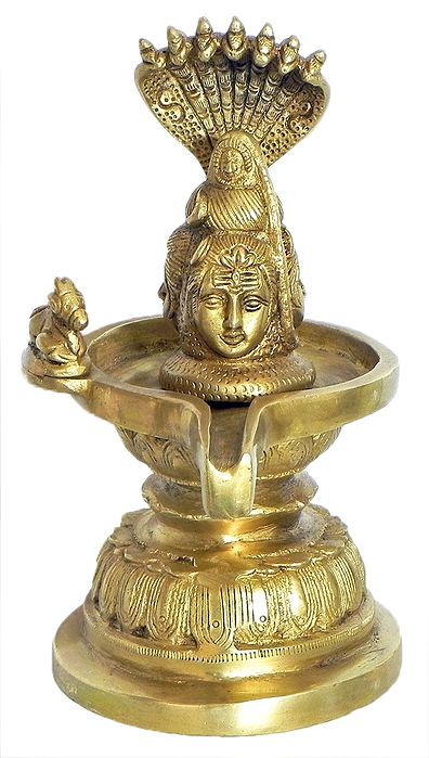 Three Faced Brass Shiva Linga with Nandi