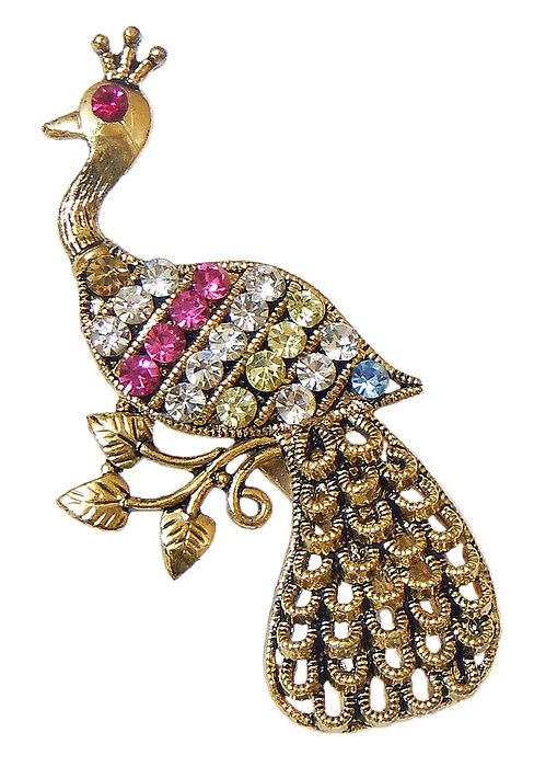 Panjatan Crystal Studded Deer Brooch Set - 2 Piece, Brass, Elegant Design For Ethnic Wear