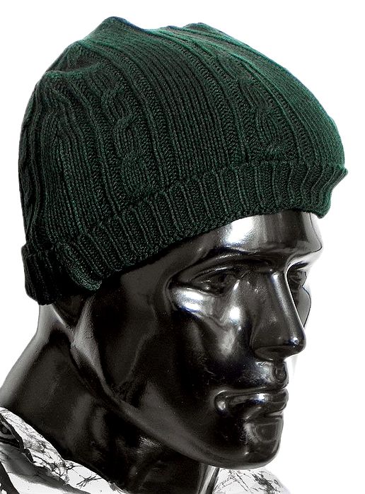 Dark Green Woolen Rib Knit Gents Beanie Cap Free Size