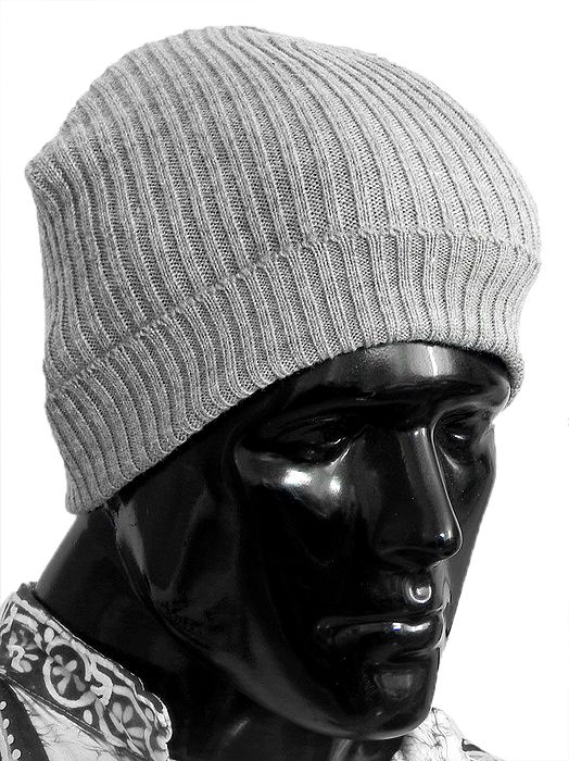 Grey Woolen Rib Knit Gents Beanie Cap