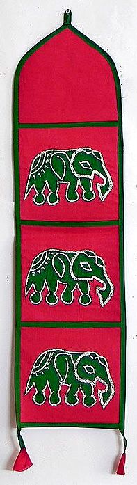 Black - 4 Pockets Handcrafted Cotton Wall Hanging Letter Holder (21 x 12 in) 09