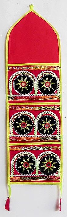 Maroon - 4 Pockets Handcrafted Cotton Wall Hanging Letter Holder (21 x 12 in) 10
