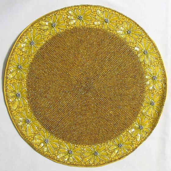 Yellow Beaded Cloth Centre Table Mat