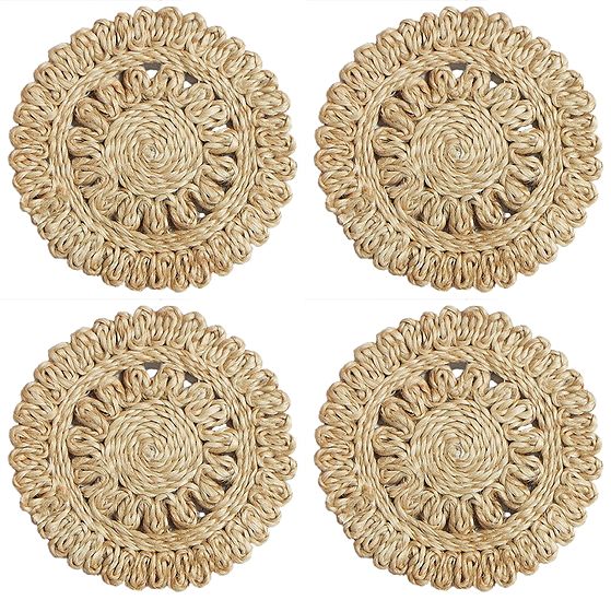 Four Hand Woven Jute Table Coasters Dia 6 inches