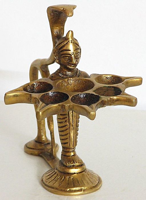 Ritual Hand Held Five Faced Oil or Ghee Lamp