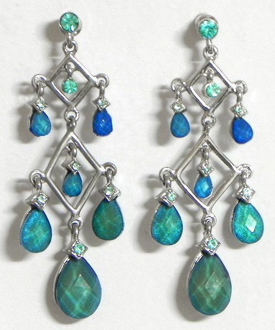 Cyan Stone Studded Dangle Earrings