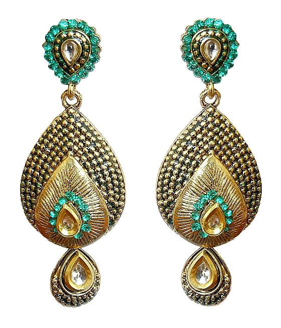 Cyan Stone Studded Dangle Earrings