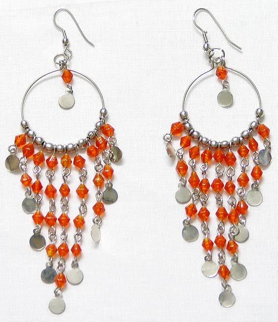 Orange Beads Jhalar Earrings