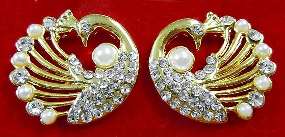 Gold-Plated Pearl & Stone-Studded Peacock Shaped Ear Cuff Earrings