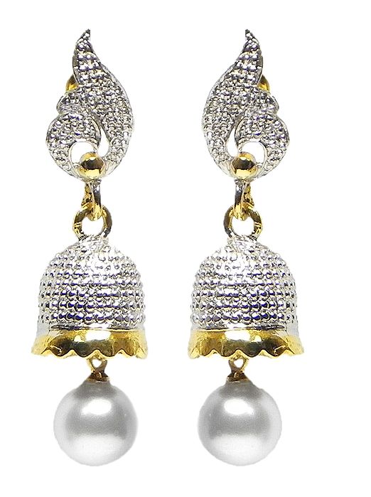 Metal Umbrella Earrings with White Bead