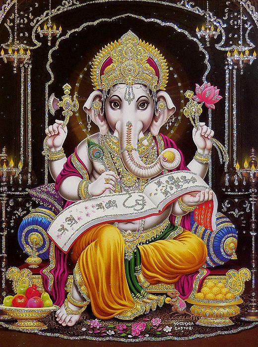 Lord Ganesha Writing - Glitter Poster