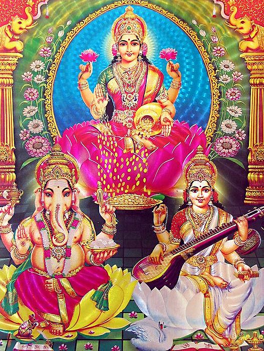Lakshmi, Saraswati and Ganesha