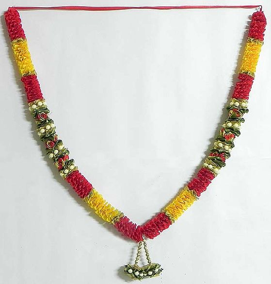 Red, Yellow with Green Ribbon Flower Garland