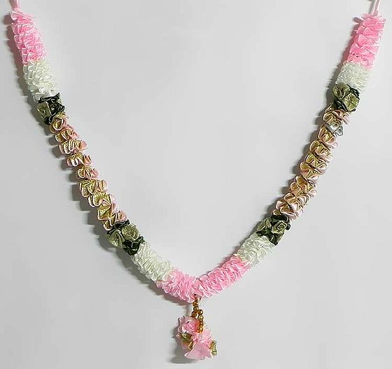 Pink with White Satin Ribbon Flower Garland