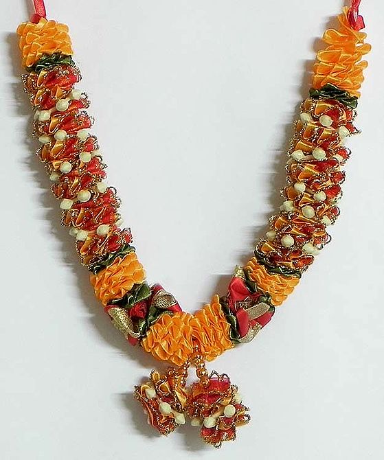 Yellow with Red Satin Ribbon Flower Garland