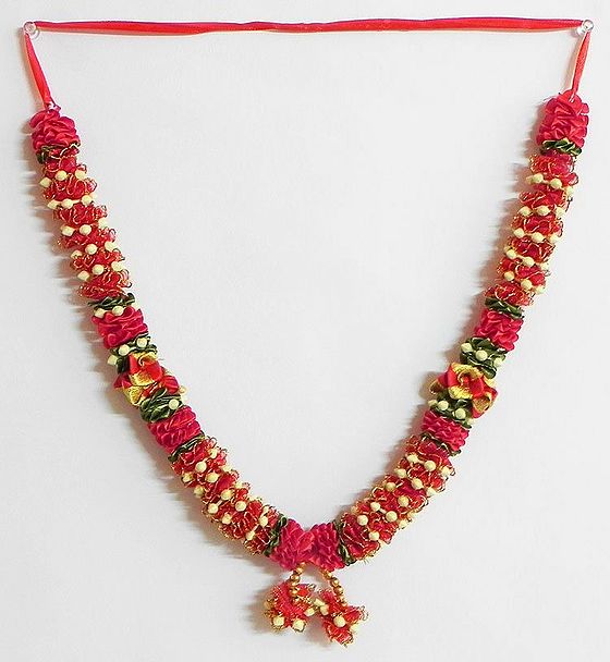 Red Ribbon Artificial Flower Garland