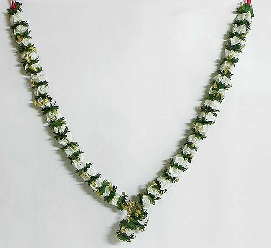 White with Green Satin Ribbon Flower Garland