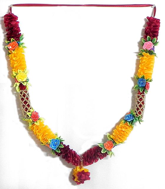 Multicolor Satin Ribbon Garland with Multicolor Roses