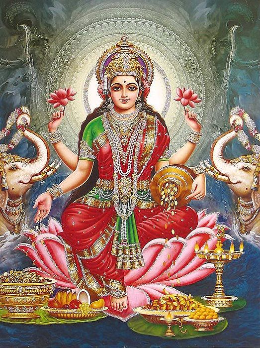 Lakshmi Goddess Of Wealth Poster With Glitter