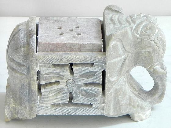 Stone Work White Metal Rhinoceros Incense Stick Holder / Decor Item
