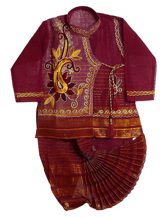 Krishna Embroidered Red Kurta And Dhoti