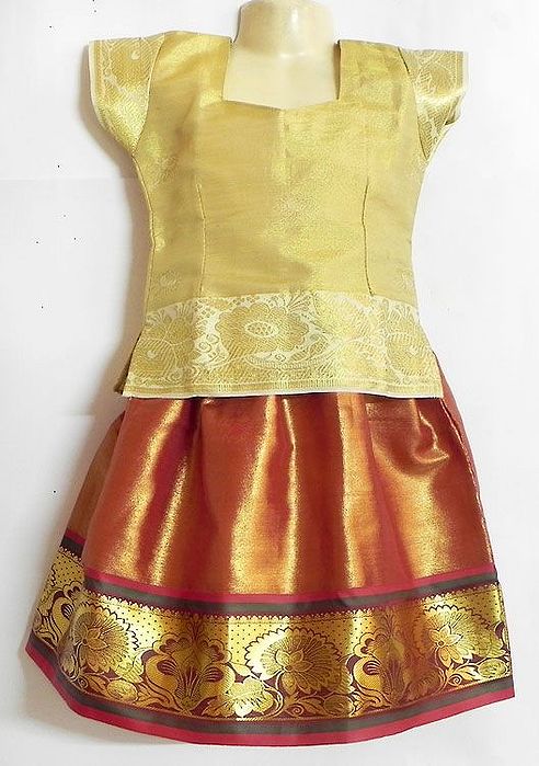 golden lehenga with red border