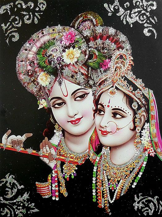 Venu Gopal Krishna/ Fluting Krishna With Radha in Forest/ Hindu God Poster Reprint on Paper