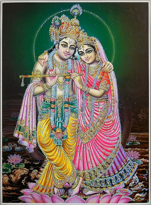Radha Krishna Poster with Glitter