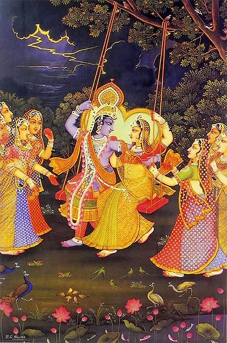 Radha Krishna on a Swing - Poster