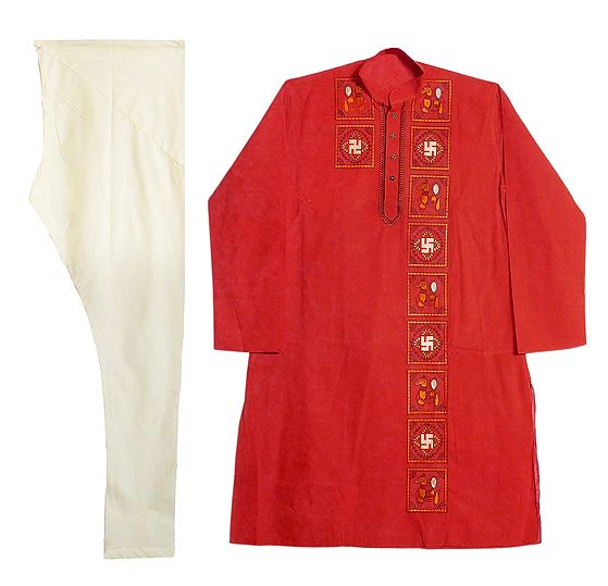 Long Kurta Chudidar Off-White Embroidered Kurta