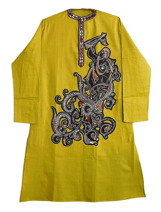 Green - Bengal Kantha Hand Embroidered Cotton Unstitched Kurta Material (2.7M) 02