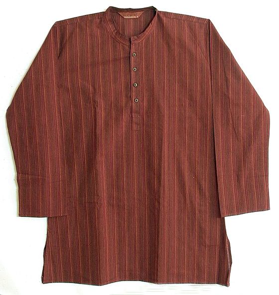 Striped Rust Full Sleeve Cotton Kurta