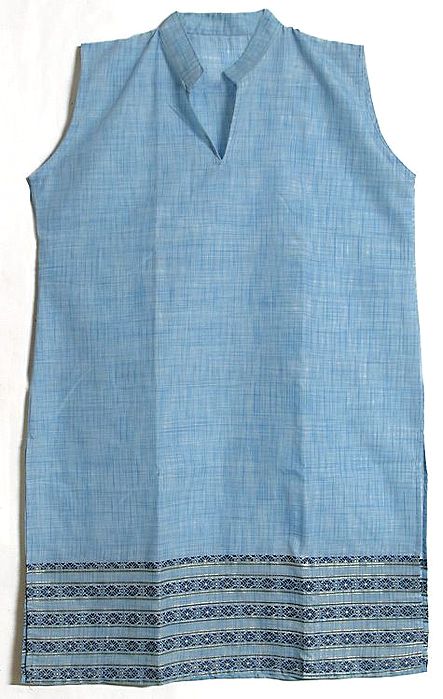 Blue - A-Line Cotton Hand Embroidered Thread Buti Border Kurta for women 06