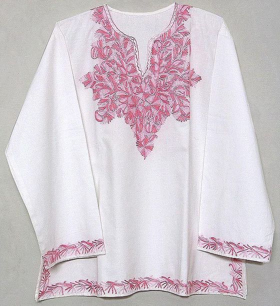 Kashmiri Kurti for Women Silk Kurti with Embroidery - Pink
