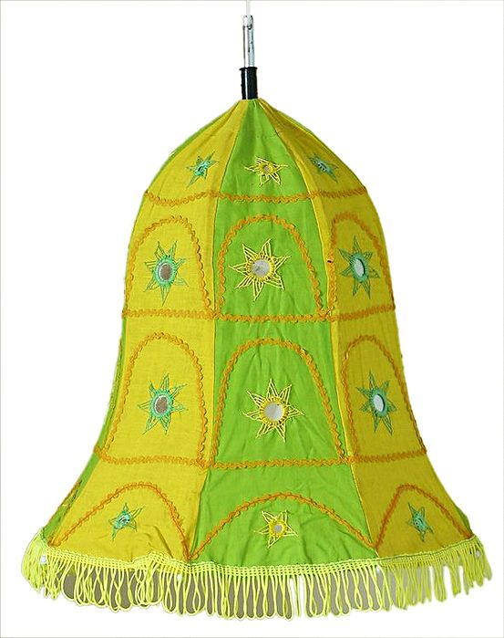 Appliqued and Mirrorwork Foldable Hanging Umbrella Lamp Shade