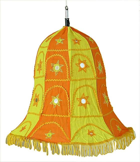 Appliqued and Mirrorwork Foldable Hanging Umbrella Lamp Shade