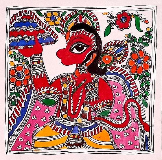 Lord Hanuman Madhubani Painting on Paper