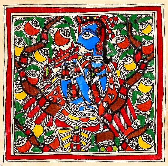 Lord Krishna Madhubani Painting on Paper
