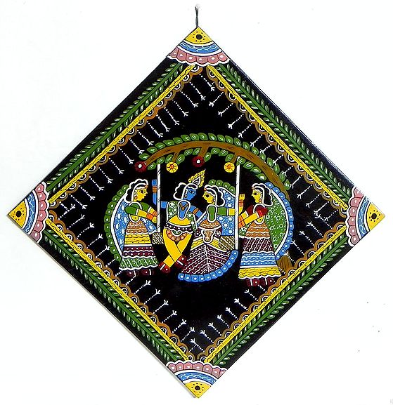 Radha Krishna on a Swing Wall Hanging
