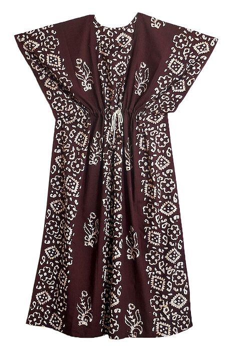 Brown - Hand Block Batik Print Cotton Short Kaftan 22 main image 0