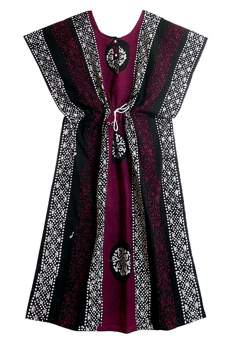 Green - Hand Block Batik Print Cotton Short Kaftan 19