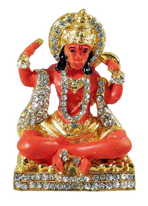 Buy Stone Studded Metal Saffron Hanuman