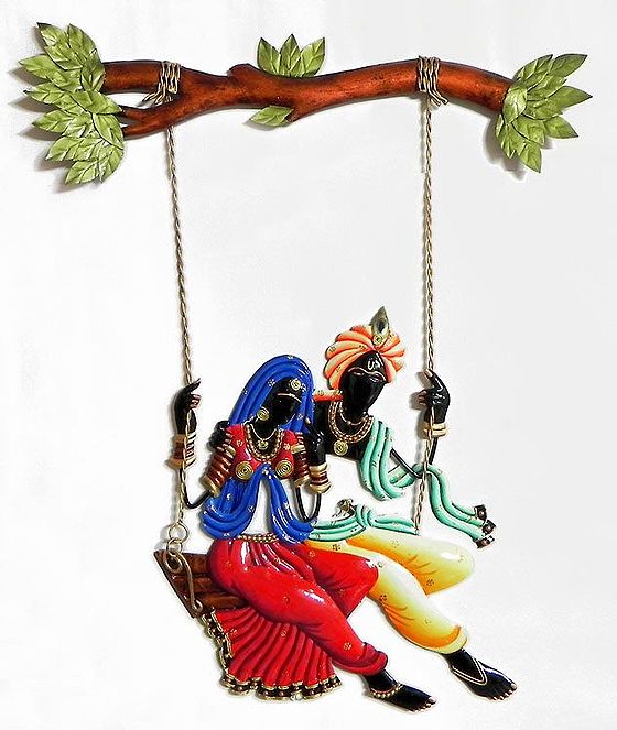 Radha Krishna on a Swing Wall Hanging