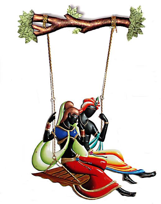 Radha Krishna on a Swing Wall Hanging