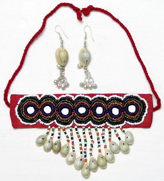 Cowrie, Beads and Mirror Work Choker Set