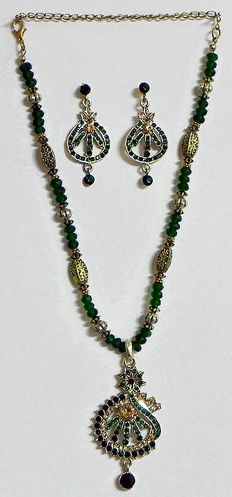 Stone Studded Necklace with Earrings